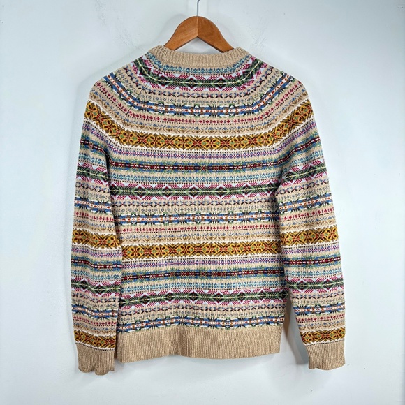 J Crew Fair Isle Wool Sweater Women XS Christmas Tan Rainbow Neutral Holiday - Picture 5 of 11